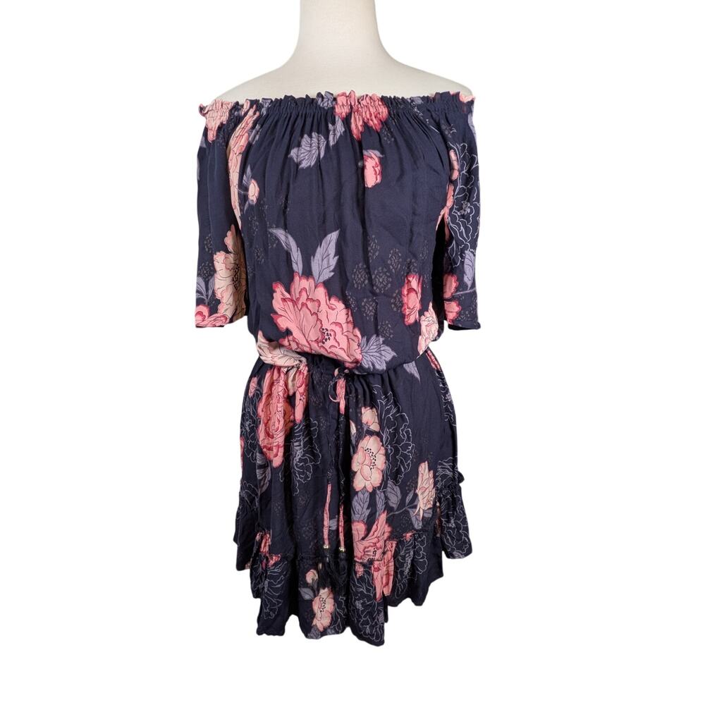 New Blue Island Beach Size Small Blue & Pink Floral Dress Off the Shoulder